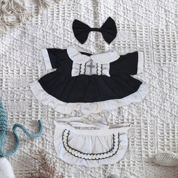 Babypuppen-Outfit für 38-cm-Puppen: elegantes schwarzes Outfit mit Schürze