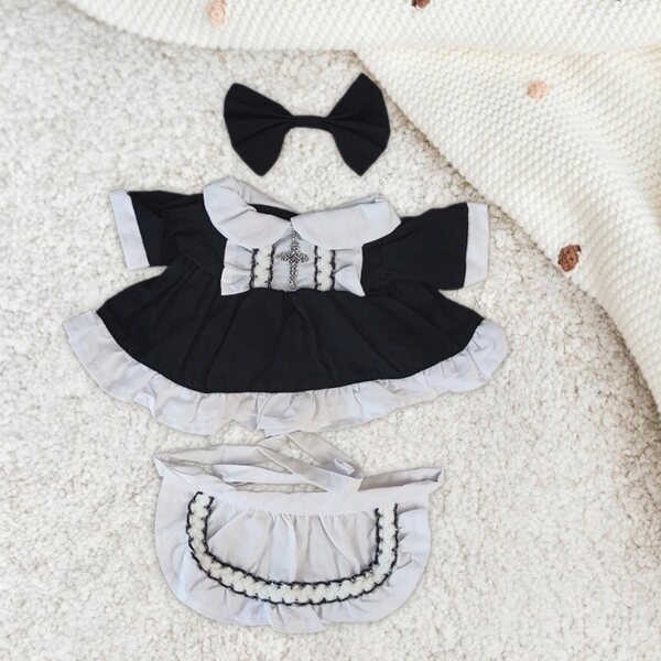 Babypuppen-Outfit für 38-cm-Puppen: elegantes schwarzes Outfit mit Schürze