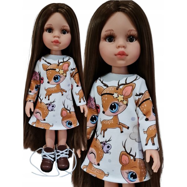 Kleid mit Hirsch für Paola Reina Puppe 32 cm lange Ärmel aus Stoff