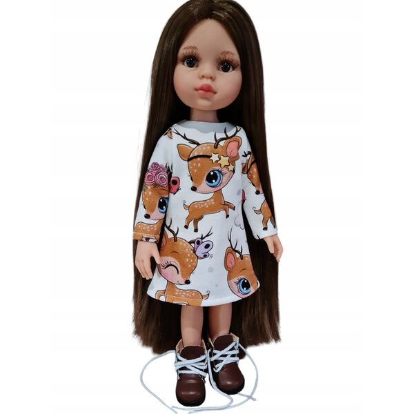 Kleid mit Hirsch für Paola Reina Puppe 32 cm lange Ärmel aus Stoff