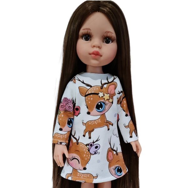 Kleid mit Hirsch für Paola Reina Puppe 32 cm lange Ärmel aus Stoff