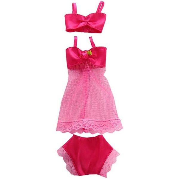 Pigiama in Pizzo Rosso Rosa per Bambola 11 Pollici, Costume e Corsetto Elegante