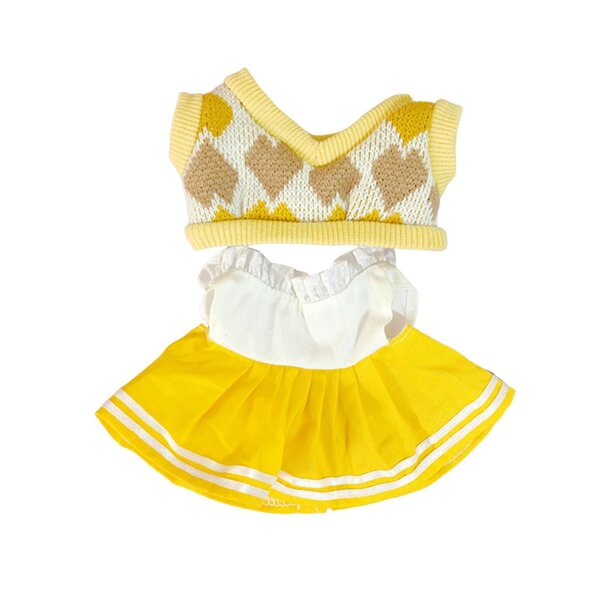 Gelbes Kleidungsset für 20-cm-Puppen mit Kleid und Weste aus weichem Stoff