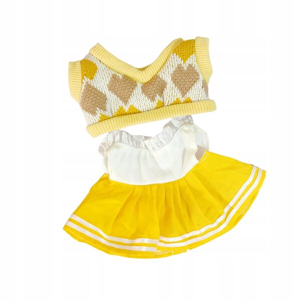 Gelbes Kleidungsset für 20-cm-Puppen mit Kleid und Weste aus weichem Stoff