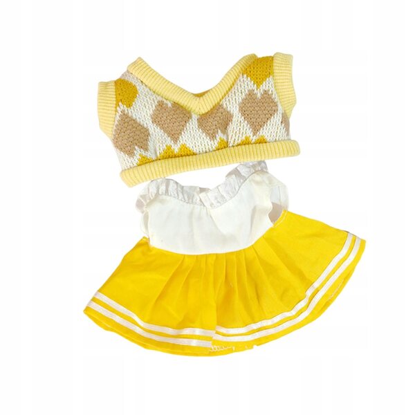 Gelbes Kleidungsset für 20-cm-Puppen mit Kleid und Weste aus weichem Stoff