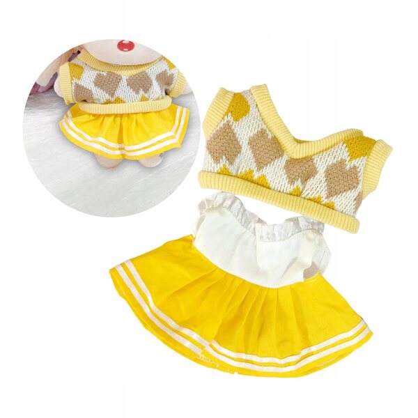 Gelbes Kleidungsset für 20-cm-Puppen mit Kleid und Weste aus weichem Stoff