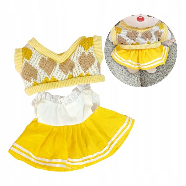 Gelbes Kleidungsset für 20-cm-Puppen mit Kleid und Weste aus weichem Stoff