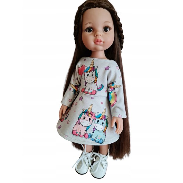 Paola Reina 32 cm Puppenkleid mit bunten Einhörnern und Klettverschluss