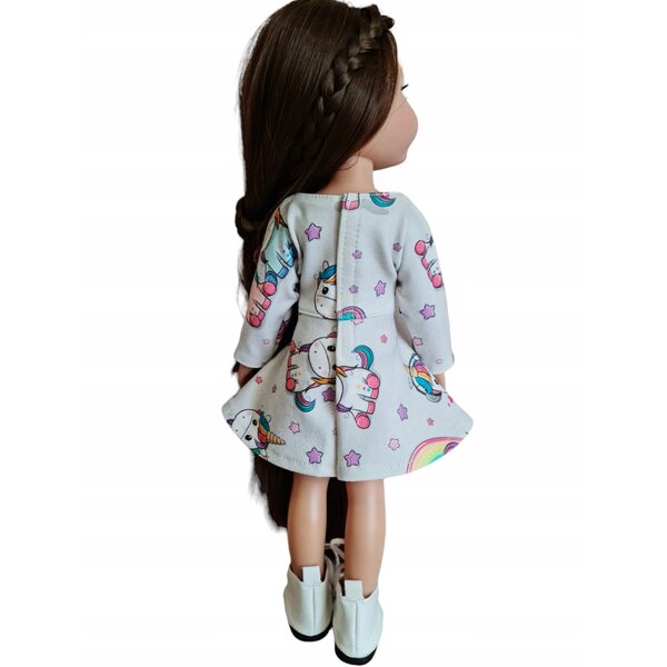 Paola Reina 32 cm Puppenkleid mit bunten Einhörnern und Klettverschluss