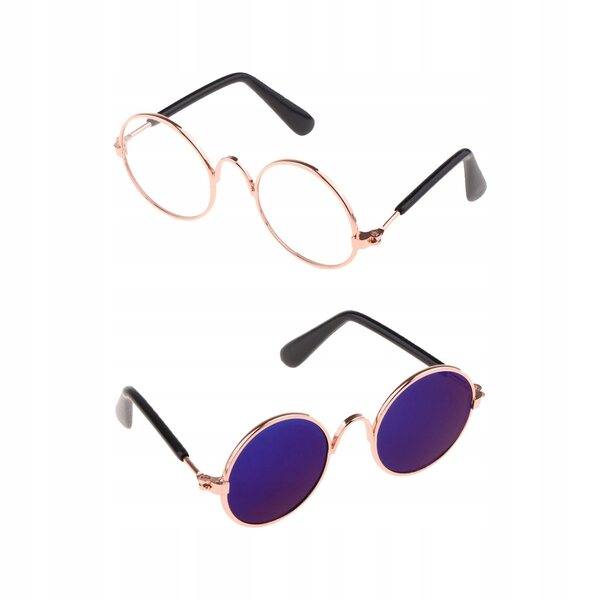 2x runde Metallbrille für 1/6 BJD-Puppen, blau und transparent