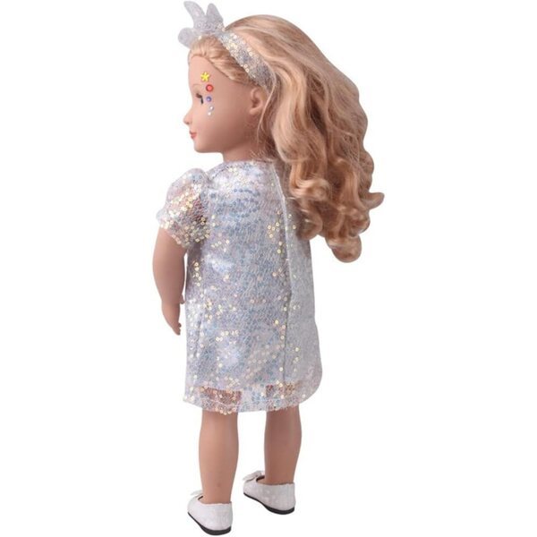 Kleidung für amerikanische Puppen 46 cm – Paillettenkleid mit Haarband