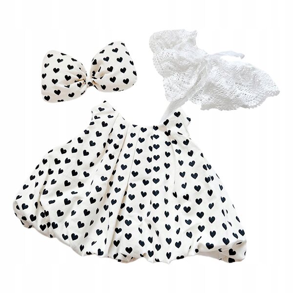 3 Plüschkleidung für 38-cm-Puppen mit schwarzem Polka-Dot-Design und Zubehör