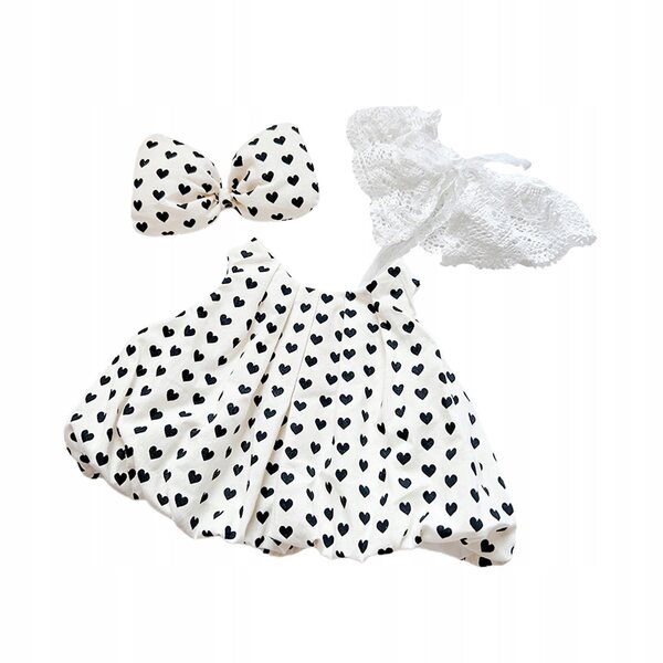 3 Plüschkleidung für 38-cm-Puppen mit schwarzem Polka-Dot-Design und Zubehör