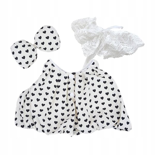 3 Plüschkleidung für 38-cm-Puppen mit schwarzem Polka-Dot-Design und Zubehör