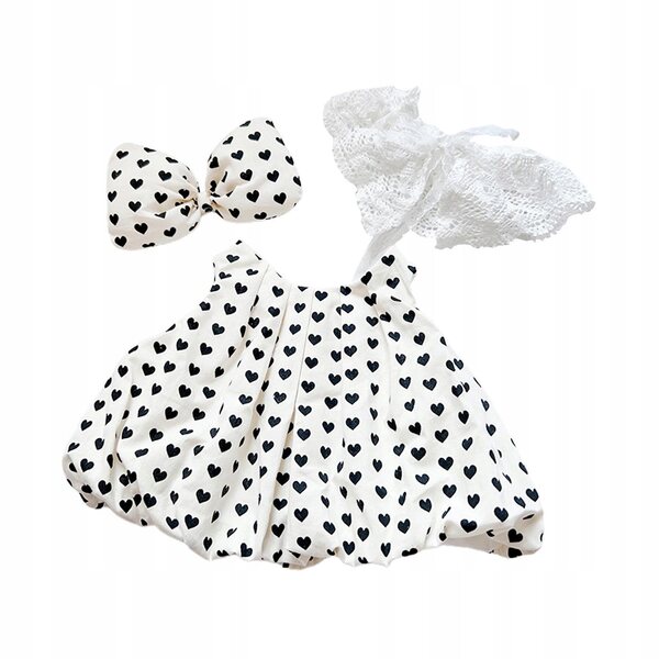 3 Plüschkleidung für 38-cm-Puppen mit schwarzem Polka-Dot-Design und Zubehör
