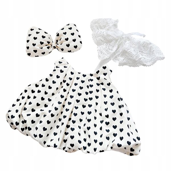3 Plüschkleidung für 38-cm-Puppen mit schwarzem Polka-Dot-Design und Zubehör