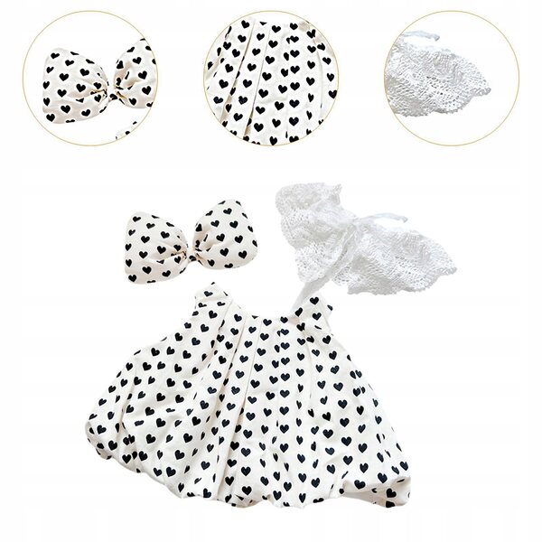 3 Plüschkleidung für 38-cm-Puppen mit schwarzem Polka-Dot-Design und Zubehör