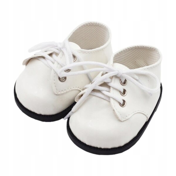 Scarpe in pelle PU per bambola 38 cm, bianche con lacci, gioco e moda
