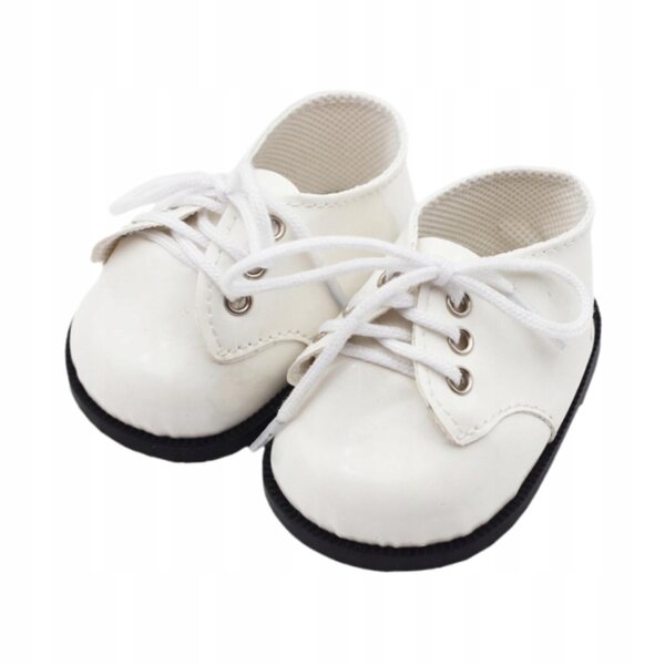 Scarpe in pelle PU per bambola 38 cm, bianche con lacci, gioco e moda