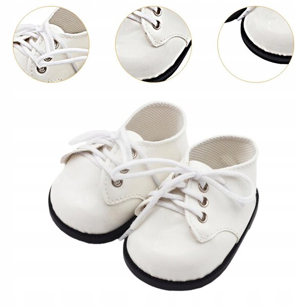 Scarpe in pelle PU per bambola 38 cm, bianche con lacci, gioco e moda