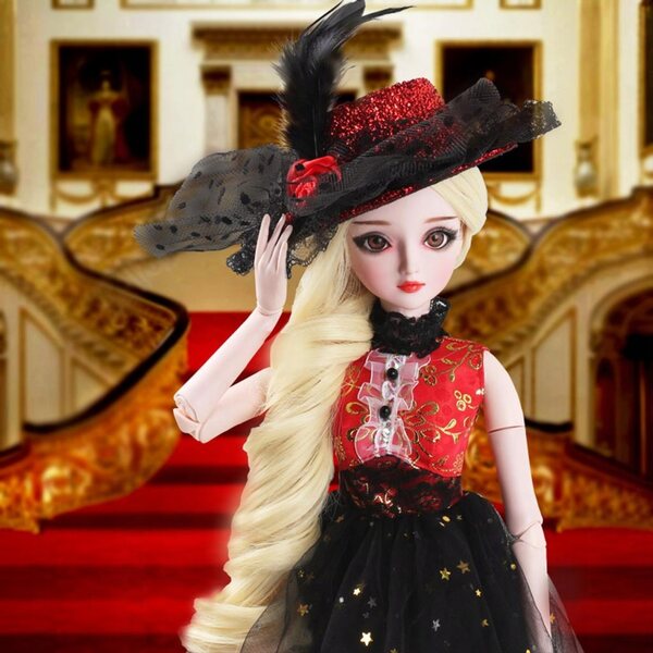 Cappello Filato Elegante Classico per Bambole 1/3 BJD SD YOSD MSD Rosso e Nero