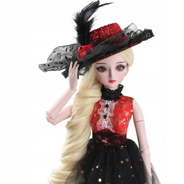 Cappello Filato Elegante Classico per Bambole 1/3 BJD SD YOSD MSD Rosso e Nero