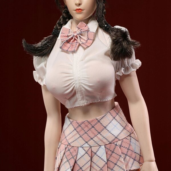 1/6 weibliches Militärkleid für 12-Zoll-Puppen mit Faltenrock und rosa Schleife