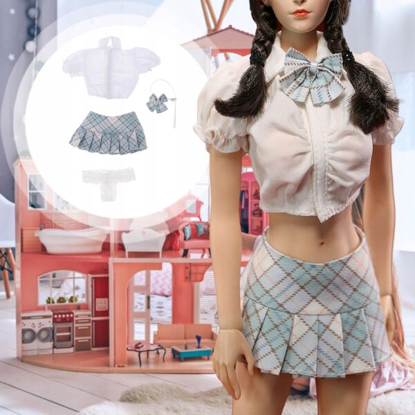 Costume 1/6 femminile da soldato per bambola 12 pollici con gonna plissettata blu