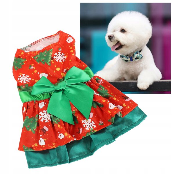 Hundekleid mit Weihnachtsbaum- und Schneeflockenmuster, Polyester