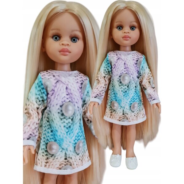 Pastellfarbenes Tuniko-Kleid für Paola Reina 32 cm Puppe aus weichem Stoff