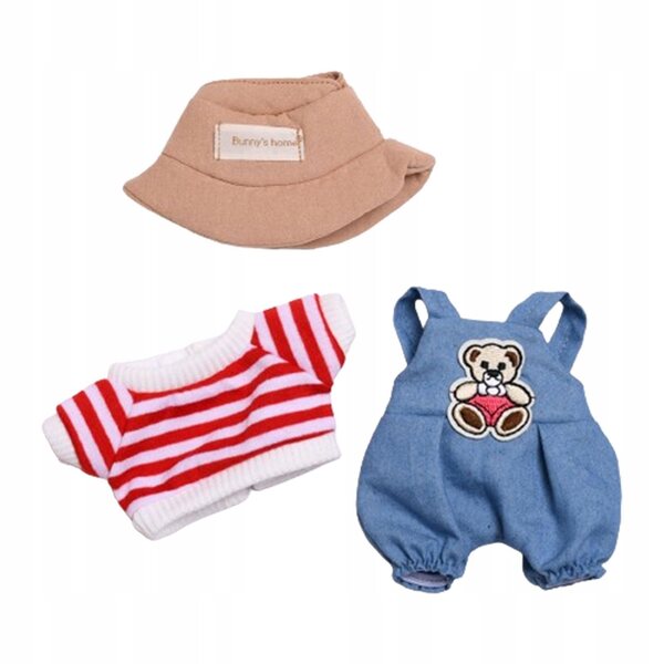 Set 3 vestiti mini per bambole 17 cm con rosso a righe e cappellini khaki