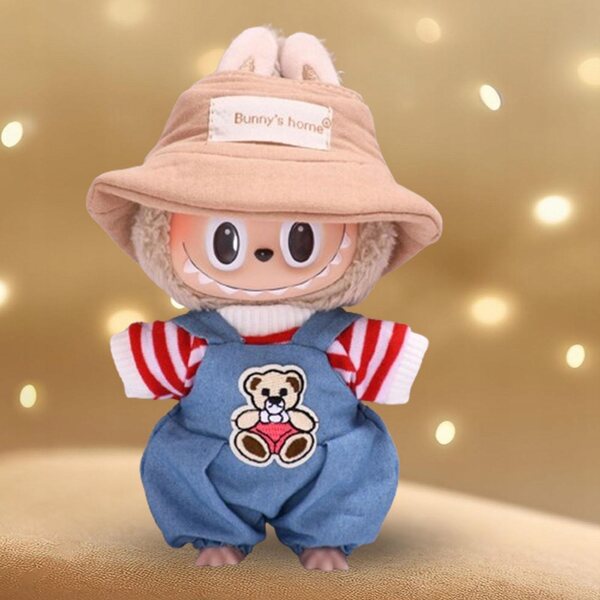 Set 3 vestiti mini per bambole 17 cm con rosso a righe e cappellini khaki