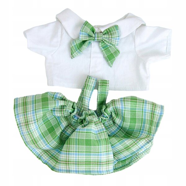 Kleidung für Puppen, 38 cm, grün kariertes T-Shirt und Rock für Kinder