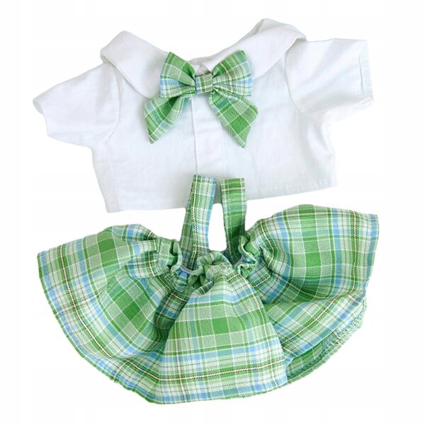 Kleidung für Puppen, 38 cm, grün kariertes T-Shirt und Rock für Kinder