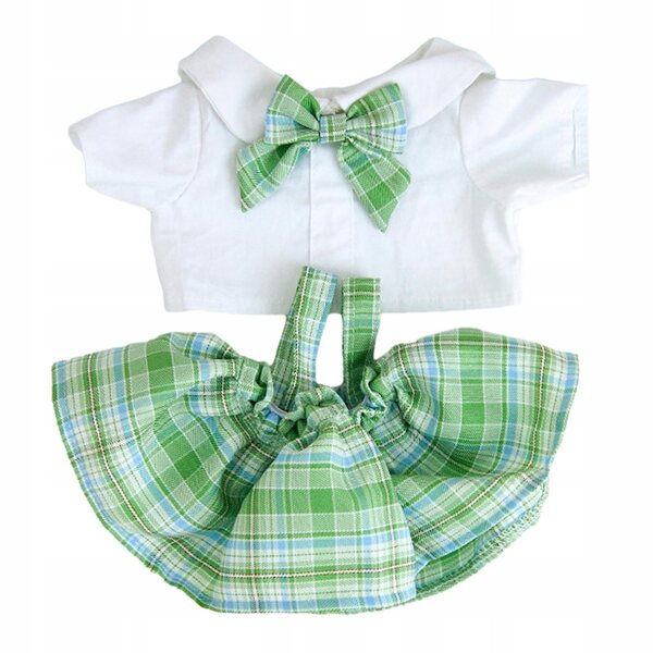 Kleidung für Puppen, 38 cm, grün kariertes T-Shirt und Rock für Kinder