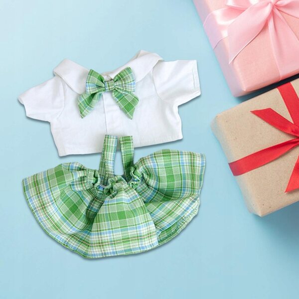 Kleidung für Puppen, 38 cm, grün kariertes T-Shirt und Rock für Kinder