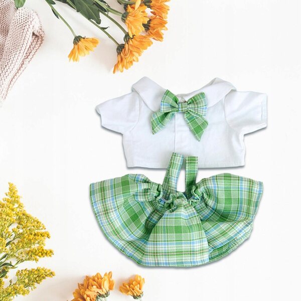 Kleidung für Puppen, 38 cm, grün kariertes T-Shirt und Rock für Kinder