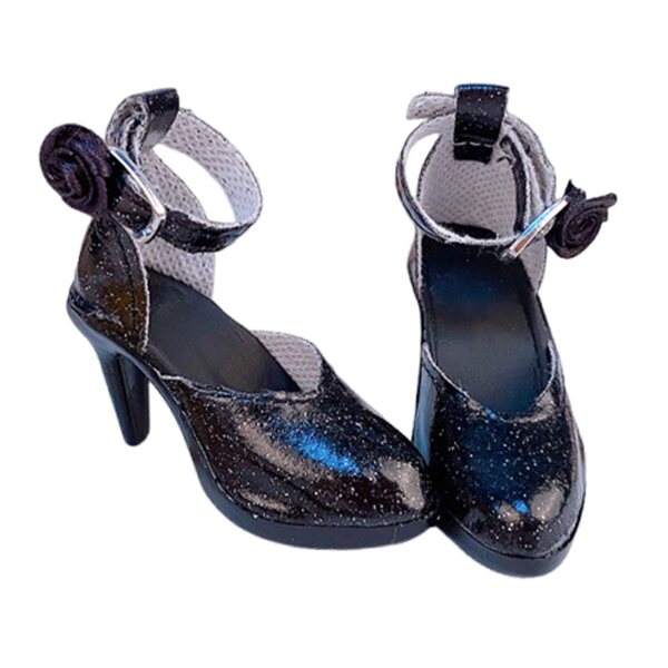 1/6 Schuhe mit hohen Absätzen für 24 cm große elegante schwarze PVC-Puppen