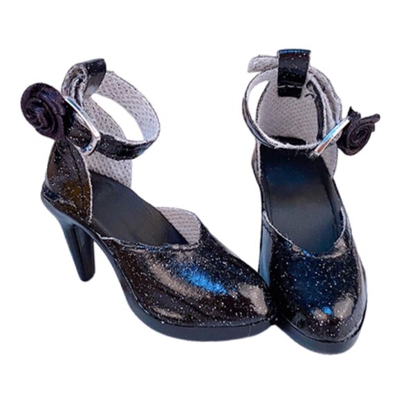 1/6 Schuhe mit hohen Absätzen für 24 cm große elegante schwarze PVC-Puppen