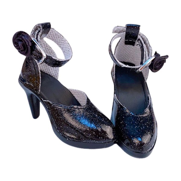 1/6 Schuhe mit hohen Absätzen für 24 cm große elegante schwarze PVC-Puppen