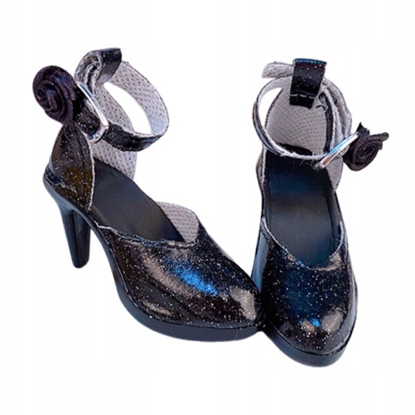 1/6 Schuhe mit hohen Absätzen für 24 cm große elegante schwarze PVC-Puppen