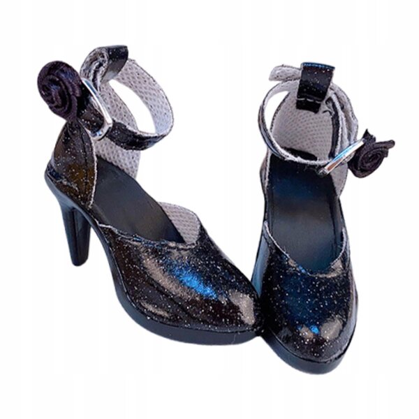 1/6 Schuhe mit hohen Absätzen für 24 cm große elegante schwarze PVC-Puppen
