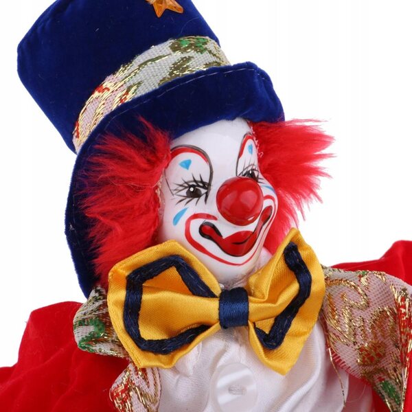 Clown-Mann-Puppe 41 cm aus Porzellan mit rotem Kostüm für Halloween