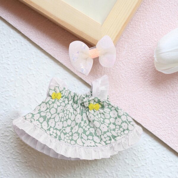 2-teiliges Puppenplüschkleid mit Gürtel, Grün, 17 cm