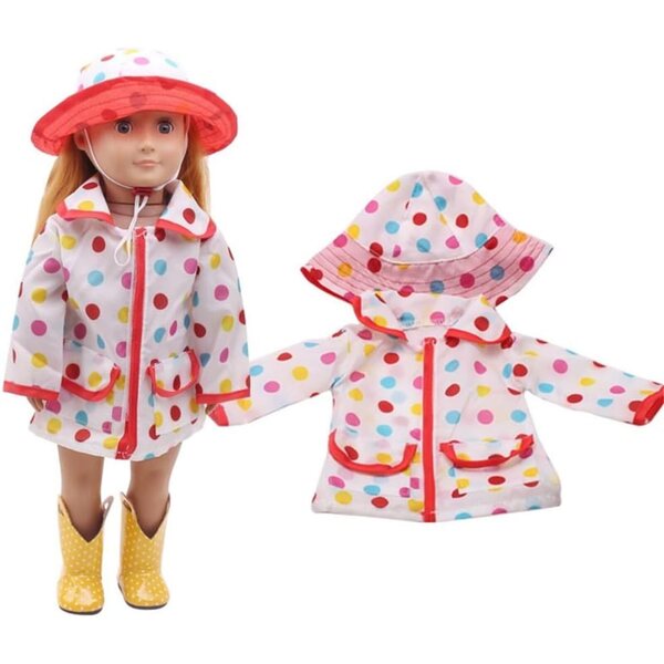 Polka Dot Regenmantel-Set mit Hut für amerikanische Puppe 46 cm – Uterui