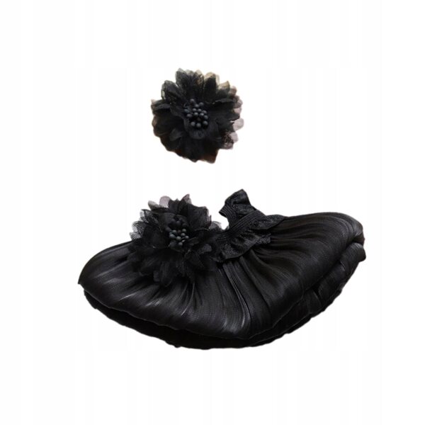 Plüschkleid mit Kopfschmuck für 17-cm-Puppen, schwarze Blumen, pädagogisch