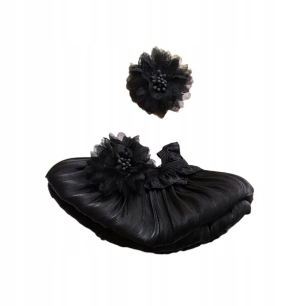 Plüschkleid mit Kopfschmuck für 17-cm-Puppen, schwarze Blumen, pädagogisch