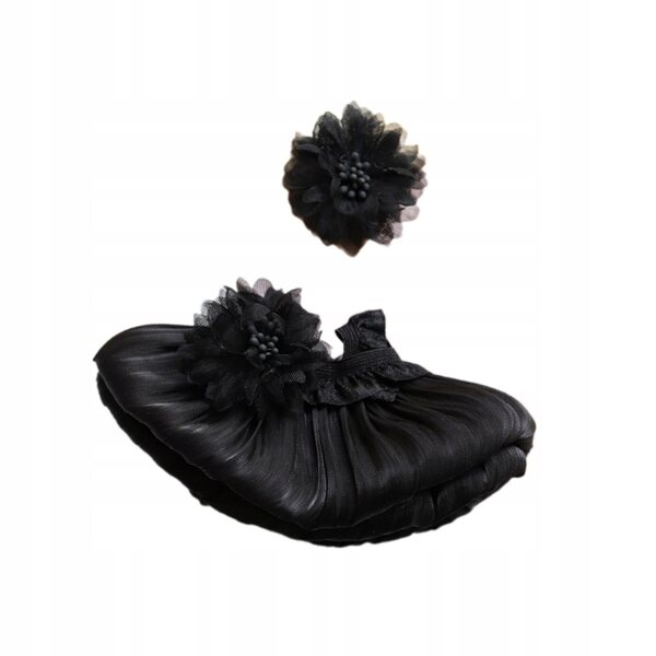 Plüschkleid mit Kopfschmuck für 17-cm-Puppen, schwarze Blumen, pädagogisch