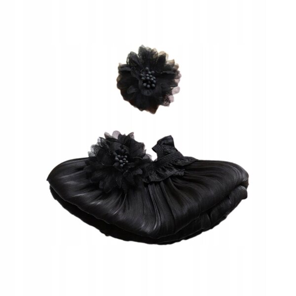 Plüschkleid mit Kopfschmuck für 17-cm-Puppen, schwarze Blumen, pädagogisch