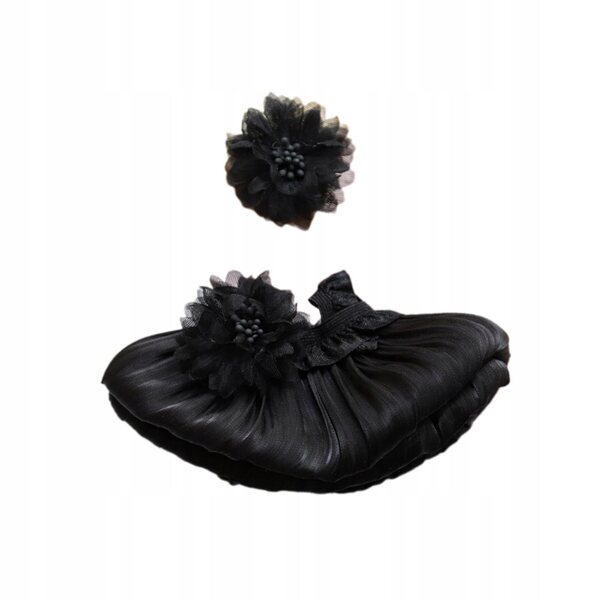 Plüschkleid mit Kopfschmuck für 17-cm-Puppen, schwarze Blumen, pädagogisch